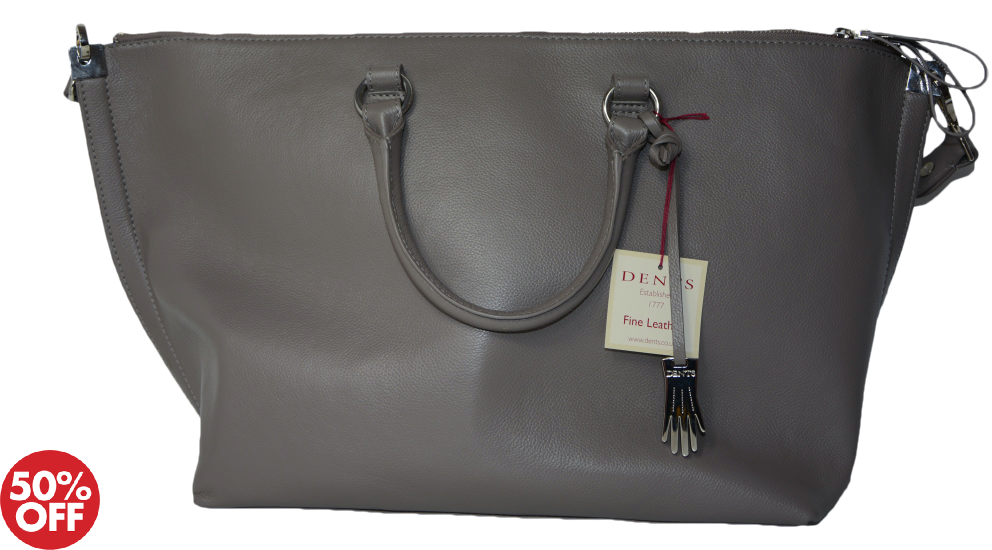 Dents Large Soft Zip top tote bag charcoal